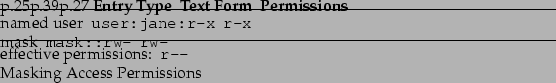 \begin{longtable}
% latex2html id marker 31339{p{.25\linewidth}p{.39\linewidth...
...: & \texttt{r-{}-}\\
&&\\
\caption{Masking Access Permissions}
\end{longtable}